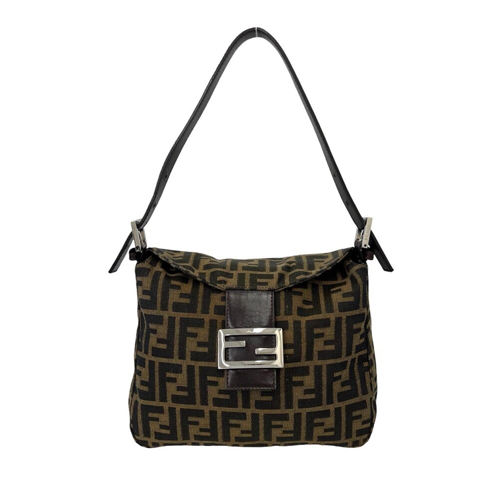 FENDI Zucca FF pattern canvas and leather semi-one shoulder bag/handbag, brow...